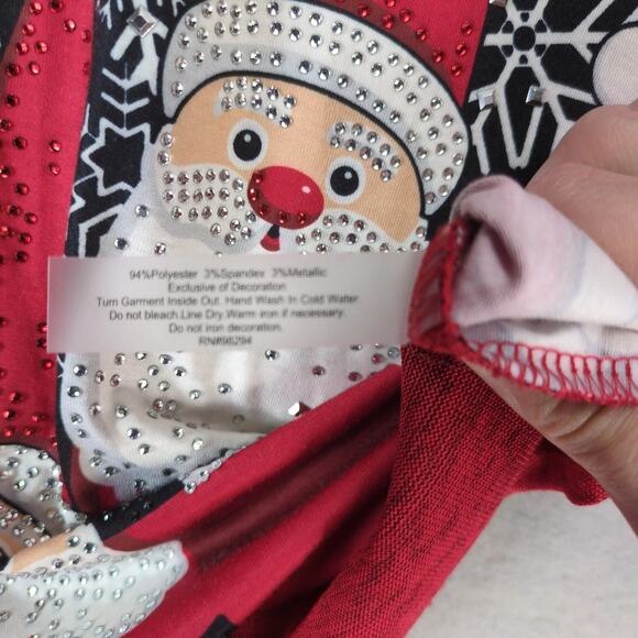 Onque Casual Santa Gnomes Holiday Shirt Top Womens XL P Embellished Snowflakes - Picture 7 of 10